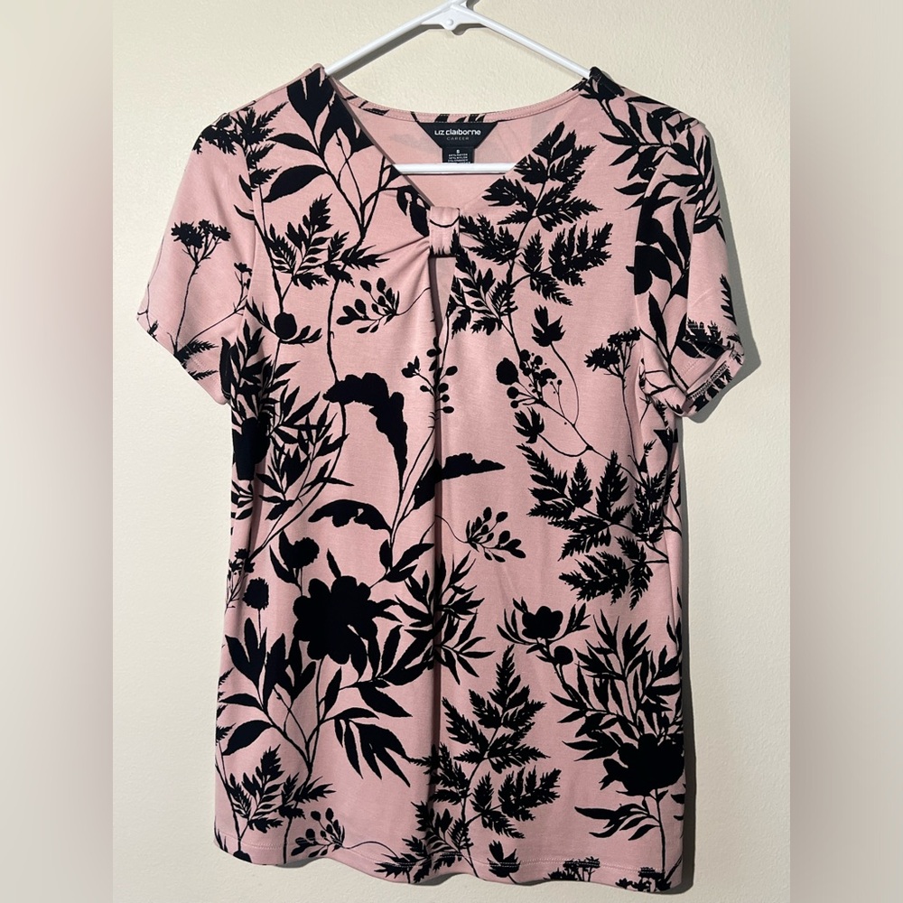 Liz Claiborne Career short sleeve floral print top women’s S stretch casual pink
